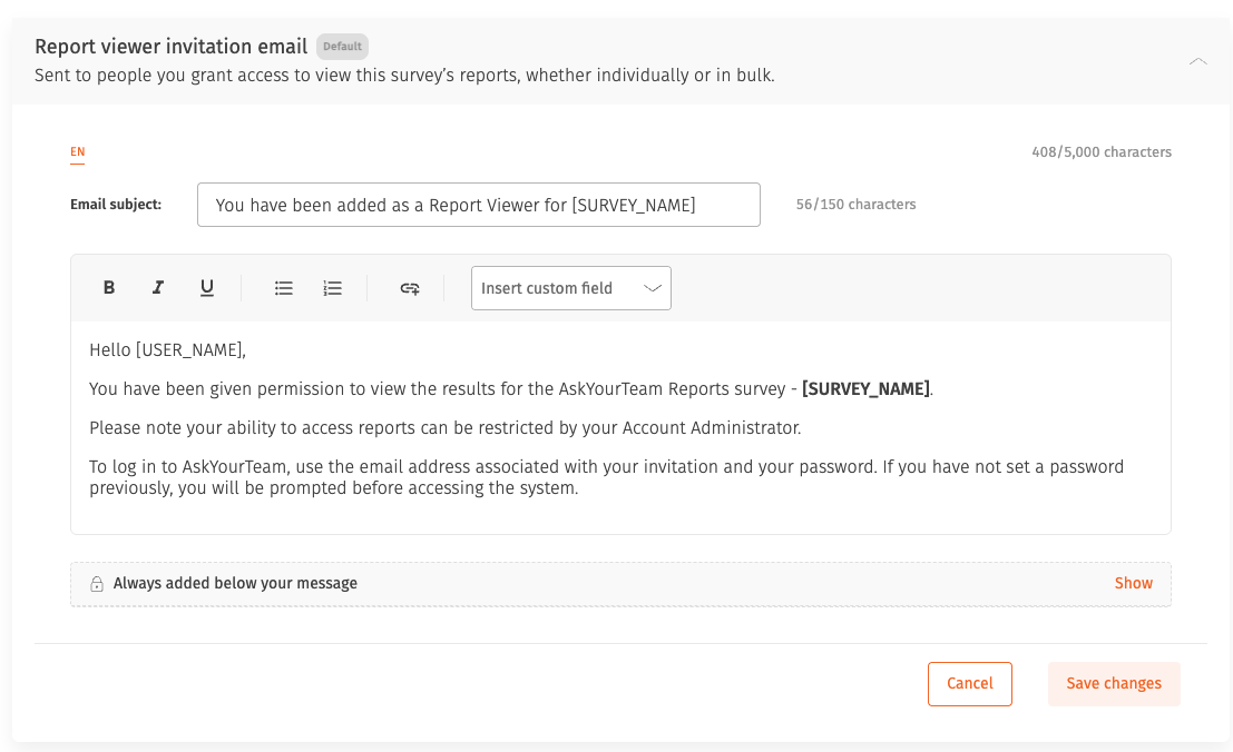 Write your own report viewer invite emails