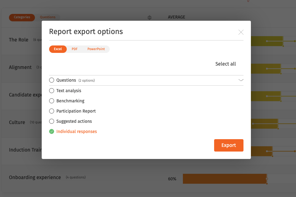 Individual responses export